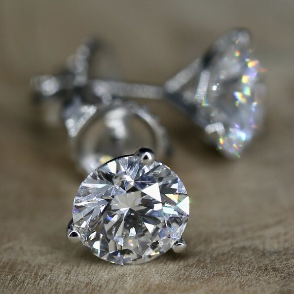 3.00 Carat Round Brilliant Certified Lab Grown Diamond Stud Earrings - Picture 2 of 3